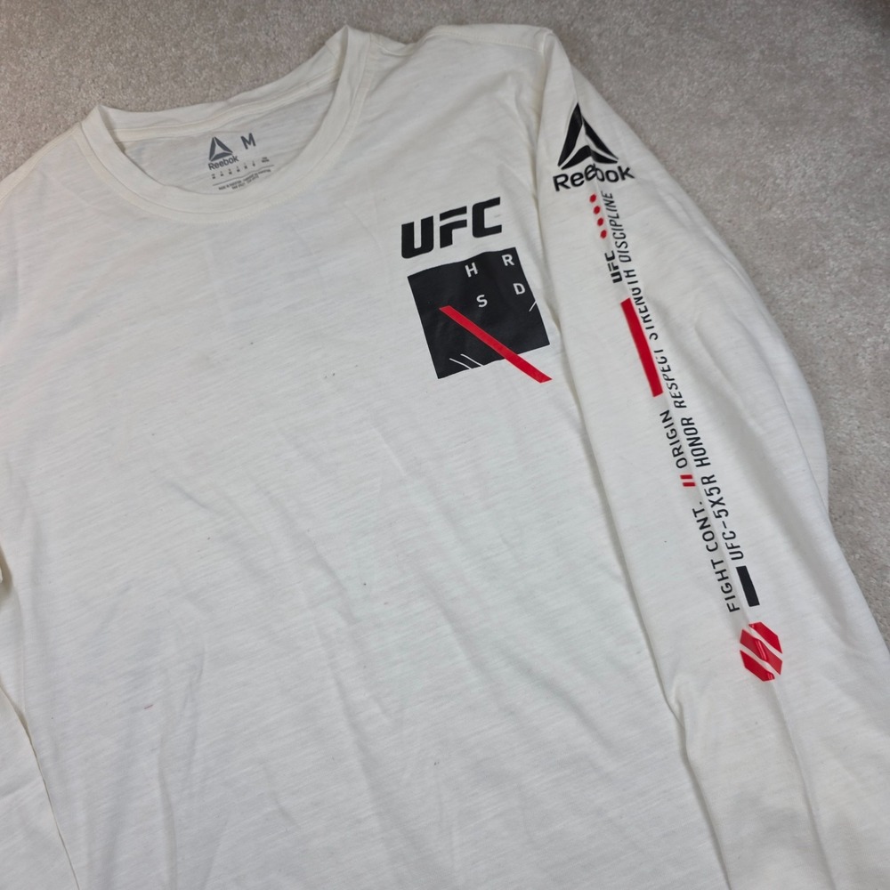 Reebok T-Shirt Mens M White Comfort Long Sleeve Crew Neck UFC Graphic Tee NWT